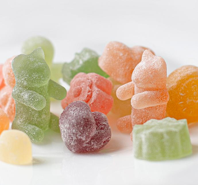 orange green and pink candies